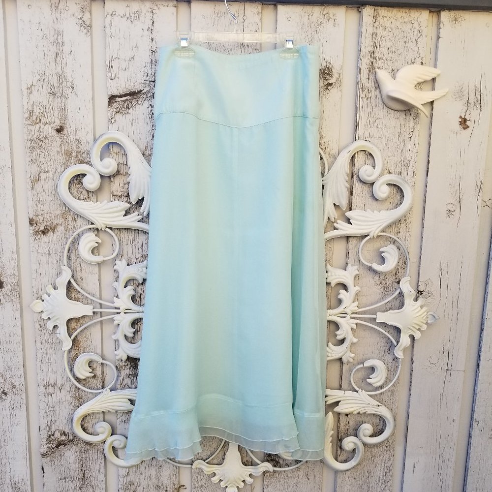 DOEN like blue Silk Flutter Ruffle Open Front Skirt - Picture 4 of 5